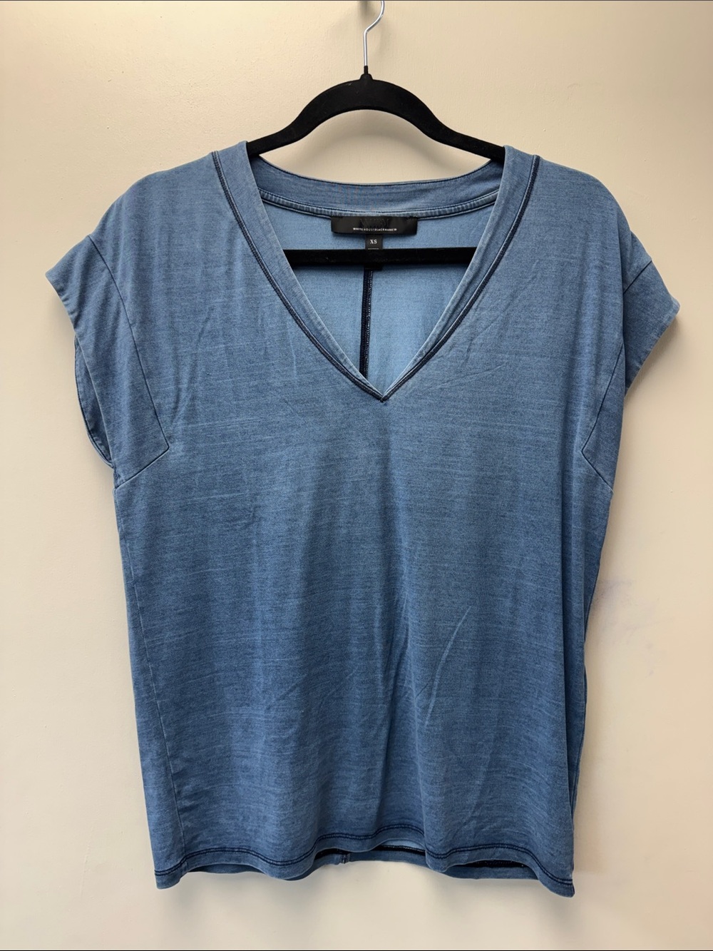 White House Black Market Washed Blue V-Neck Short Sleeve Tee